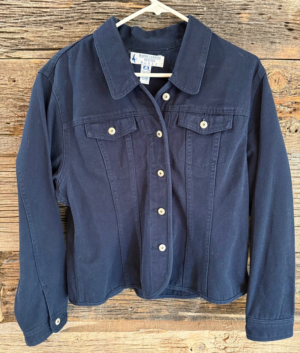 Marsh Landing Petites Navy Blue Cotton Denim Jacket 90's Coastal PL